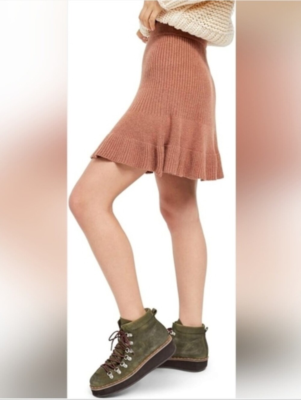 Free People Solid Gold ribbed Knit Sweater Skirt Size M